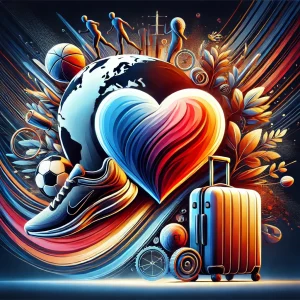 Illustration, die Emotionen, Sport und Reisen symbolisiert – inspiriert von Storytelling-Strategien führender Marken wie Coca-Cola, Nike und Airbnb.